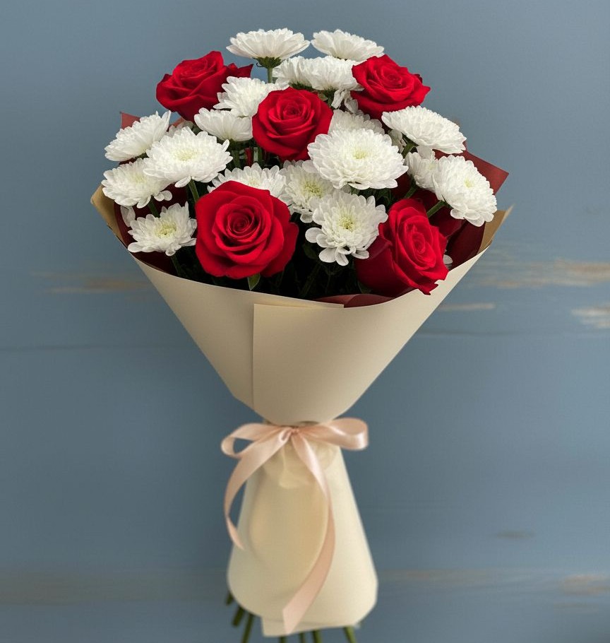 Букет цветов из: Розы и Хризантемы в Сабурово