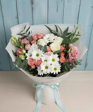 Букет цветов из:  Розы, Лизиантусы и Хризантемы в Сабурово
