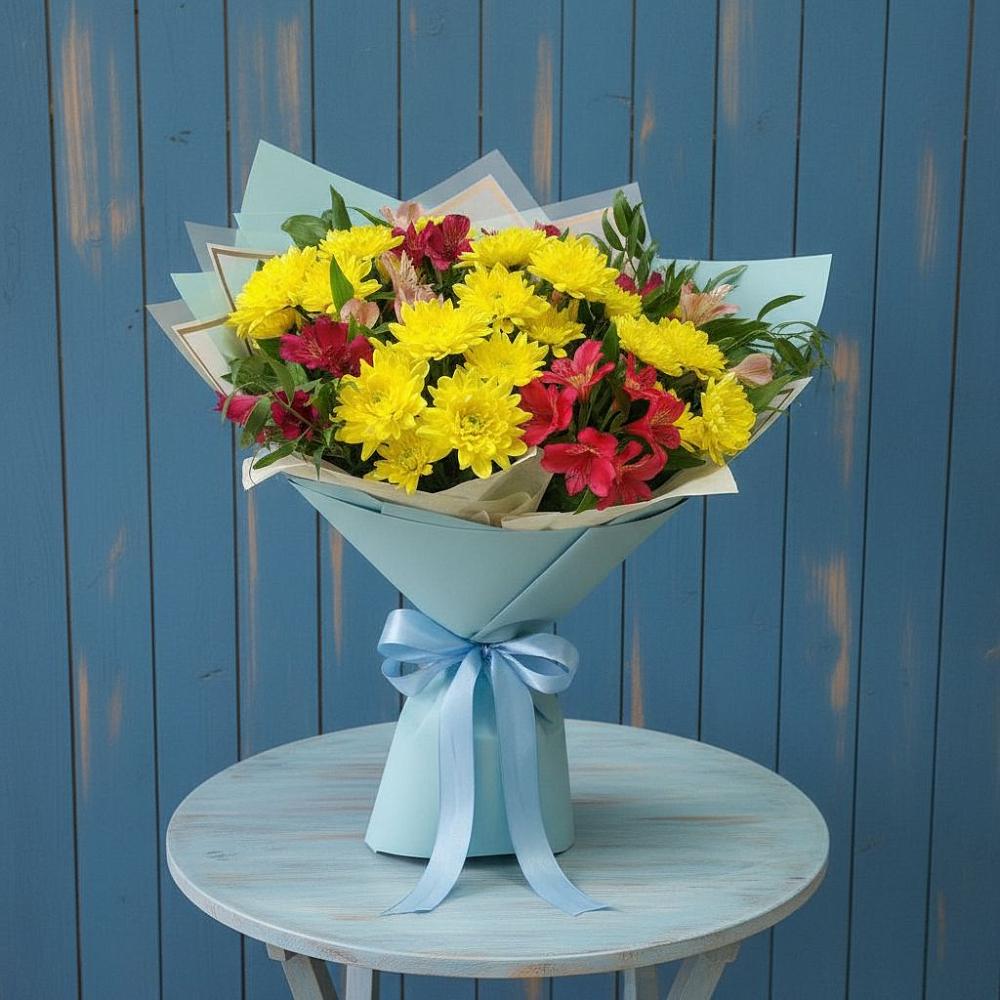 Букет цветов из: Альстромерии и Хризантемы в Сабурово