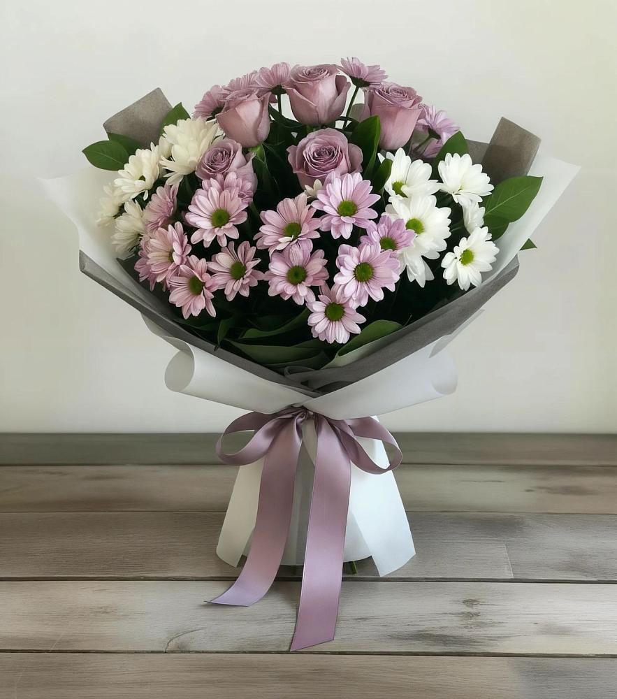 Букет цветов из: Хризантемы и Розы в Сабурово