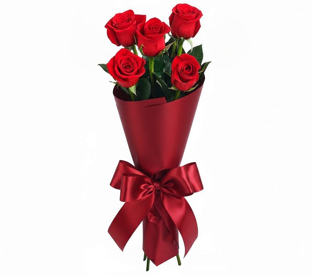 Букет 5 Красных роз Эдлесс Лав в Сабурово