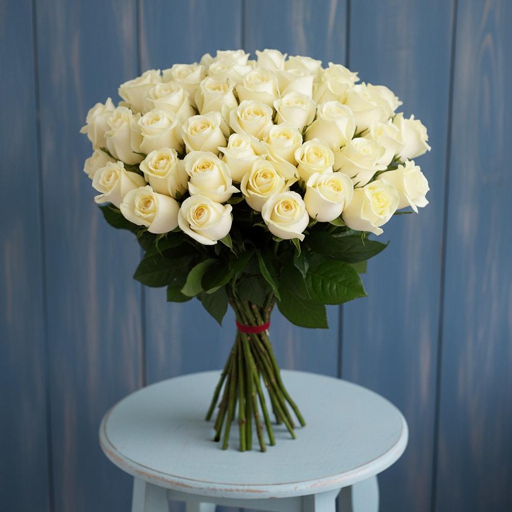 Букет 51 Белая роза Эдлесс Лав в Сабурово