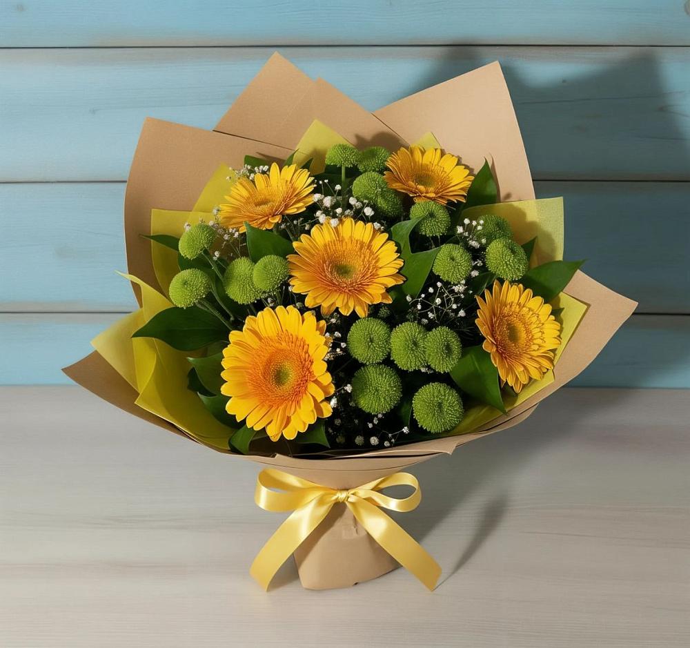 Букет цветов из: Герберы и Хризантемы в Сабурово