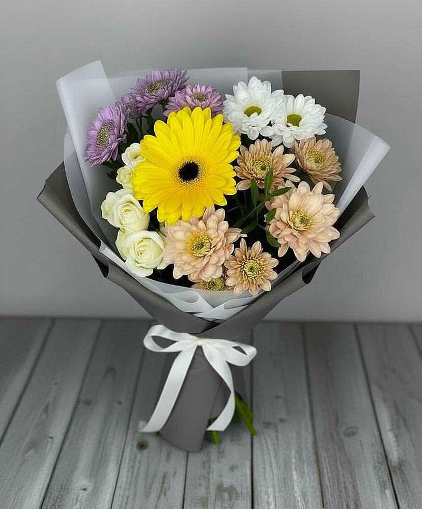 Букет цветов из: Розы, Герберы и Хризантемы в Сабурово