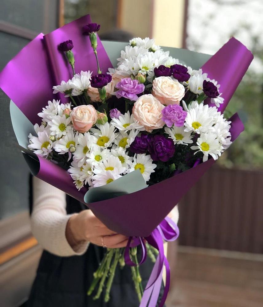 Букет цветов из: Хризантемы, Гвоздики и Розы в Сабурово