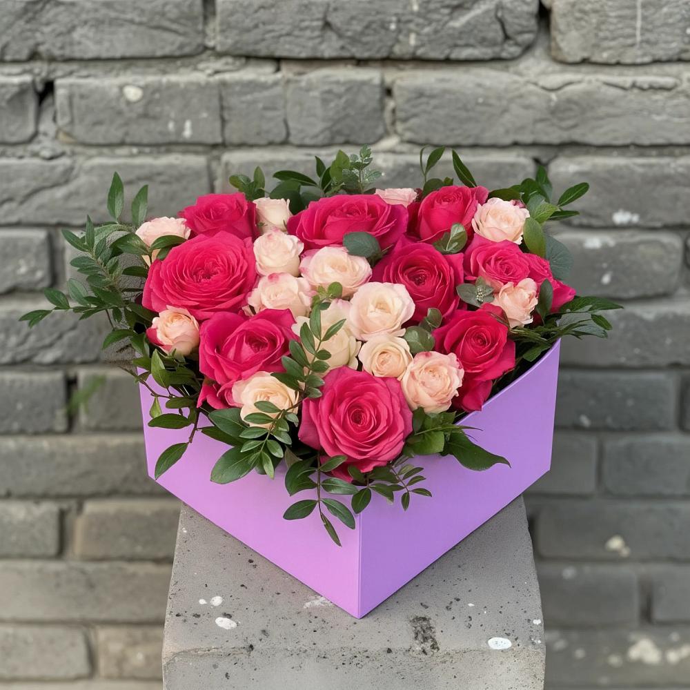Цветочная композиция из Розы в коробке в Сабурово
