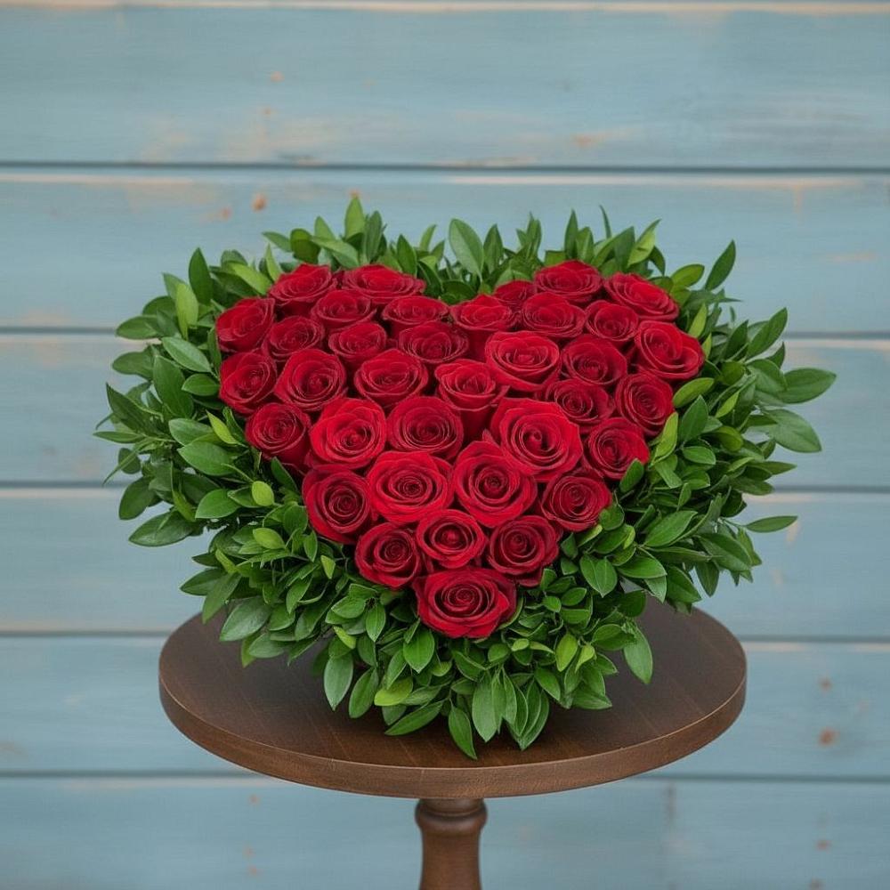 Цветочная композиция из Розы в виде сердца в Сабурово