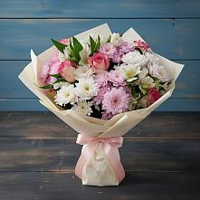 Букет цветов из:  Хризантемы, Альстромерии и Розы в Сабурово