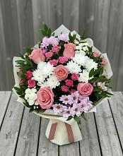 Букет цветов из:  Альстромерии, Гвоздики, Розы и Хризантемы в Сабурово