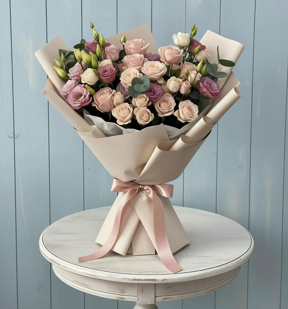 Букет цветов из: Розы и Лизиантусы в Сабурово