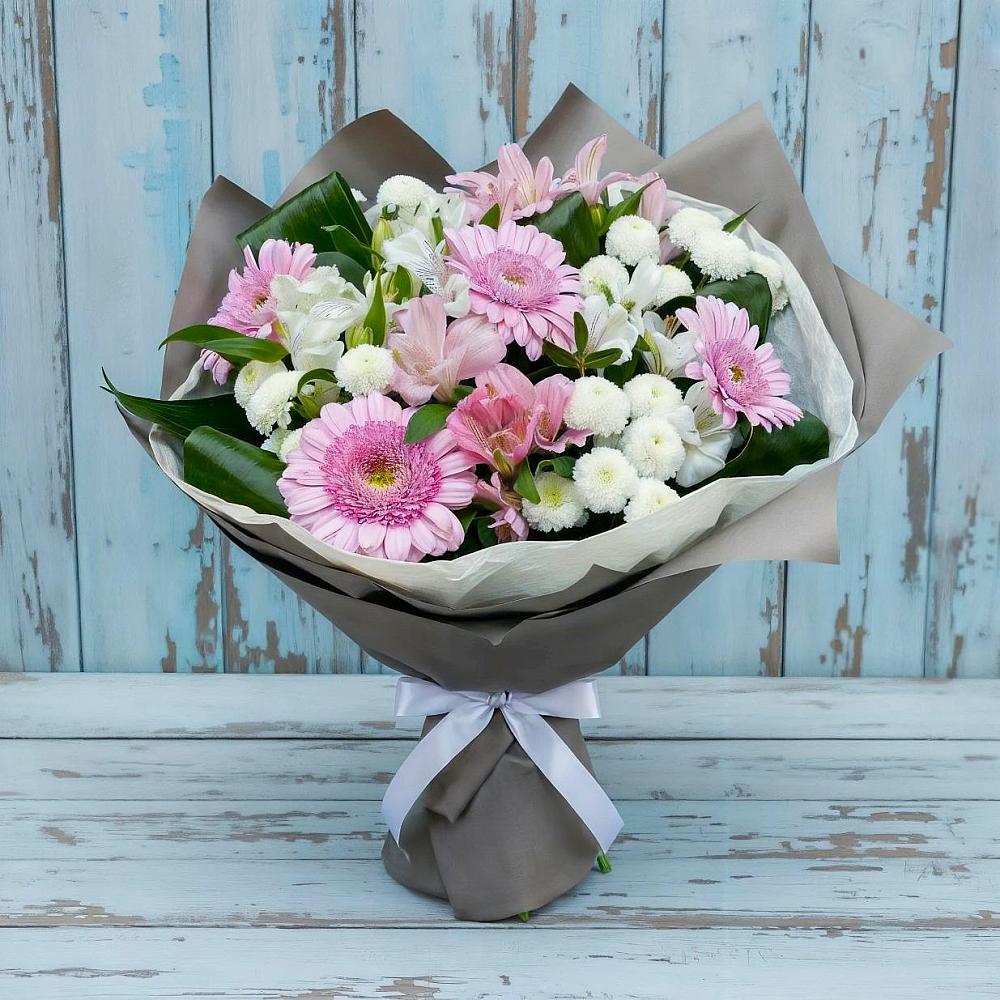Букет цветов из: Герберы, Альстромерии и Хризантемы в Сабурово