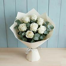 Букет Белые розы в Эвкалипте в Сабурово