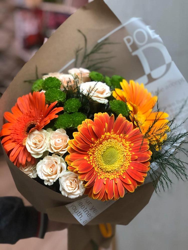 Букет цветов из: Герберы, Хризантемы и Розы в Сабурово