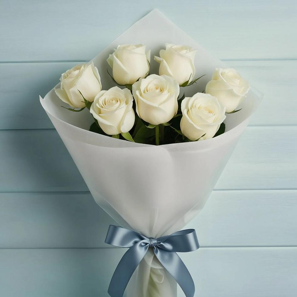 Букет 7 Белых роз Эдлесс Лав в Сабурово